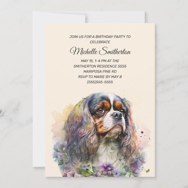 Invitation Anniversaire Cavalier King Charles Spaniel (Devant)