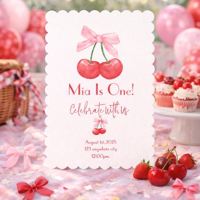 INVITATION ANNIVERSAIRE CERISE ARC-EN-CIEL ROSE (Créateur téléchargé)