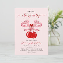Invitation Anniversaire Cerises sur le Gâteau 1er 