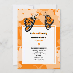 Invitation Anniversaire C'est une fête Orange Monarque Papill