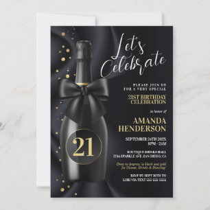 Invitation Anniversaire Champagne Noir et Or