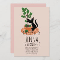 Invitation Anniversaire Chat Mignon Rose Noir