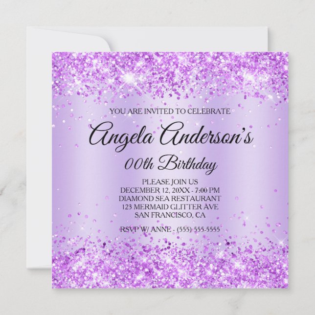 Invitation Anniversaire Cheval Marin Diamant Pailleté Violet  (Dos)