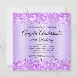 Invitation Anniversaire Cheval Marin Diamant Pailleté Violet 