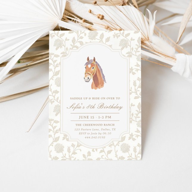 Invitation Anniversaire Cheval Selle Marron Neutre (Créateur téléchargé)