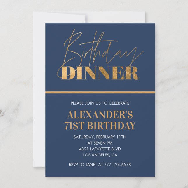 Invitation anniversaire chic 71 ans dîner d'annive (Devant)