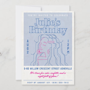 Invitation Anniversaire Chic Blue & Rose - Glam Gi