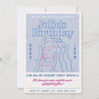 Invitation Anniversaire Chic Blue & Rose - Glam Gi