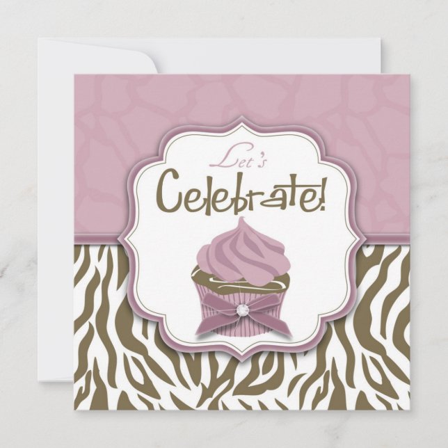 Invitation Anniversaire chic de safari et de petit gâteau (Devant)