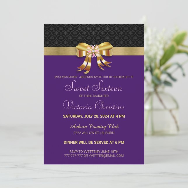 Invitation Anniversaire Chic Gold Ribbon (Debout devant)