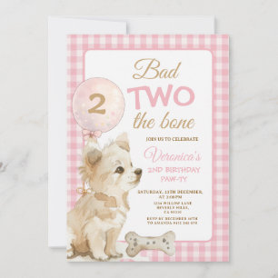 Invitation Anniversaire Chien Rose Gingham Mauvais