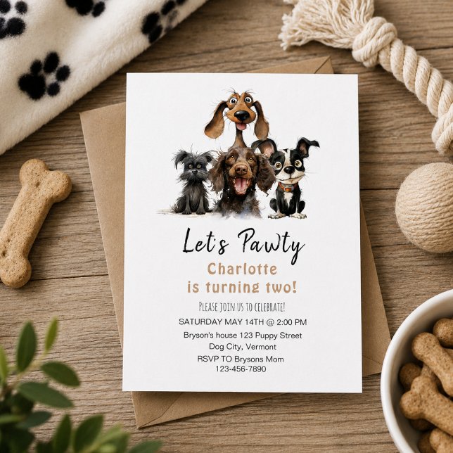 Invitation Anniversaire Chiens Faisons la Fête (Dog Let's Pawty Birthday Invitation
)