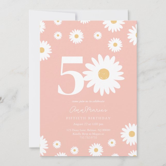 Invitation Anniversaire Cinquante Ans Fleur Retro (Devant)