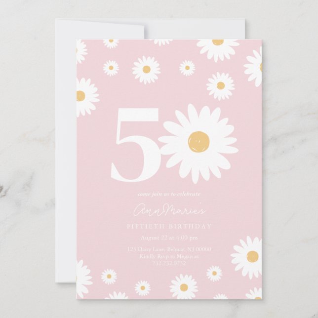 Invitation Anniversaire Cinquante Ans Fleur Retro (Devant)