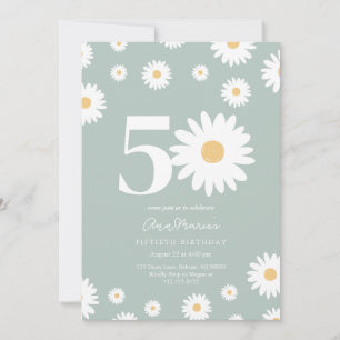 Invitation Anniversaire Cinquante Ans Fleur Retro