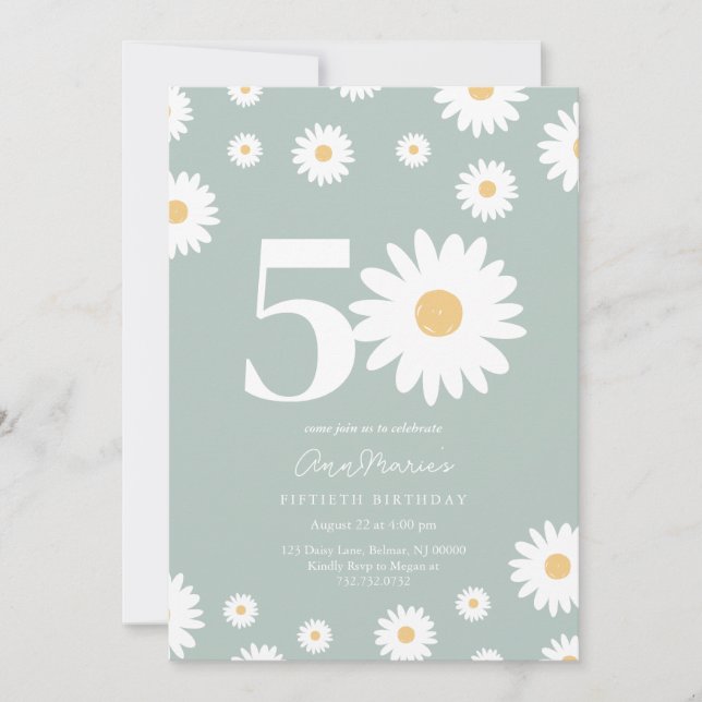 Invitation Anniversaire Cinquante Ans Fleur Retro (Devant)