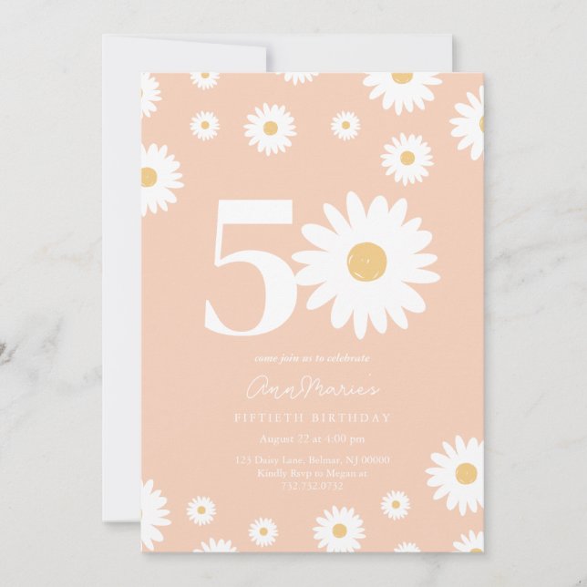 Invitation Anniversaire Cinquante Ans Fleur Retro (Devant)