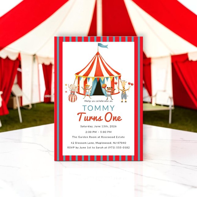 Invitation Anniversaire Cirque Chapiteau Rouge Ble (Créateur téléchargé)