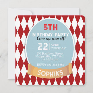Invitation Anniversaire Cirque Rétro Vintage
