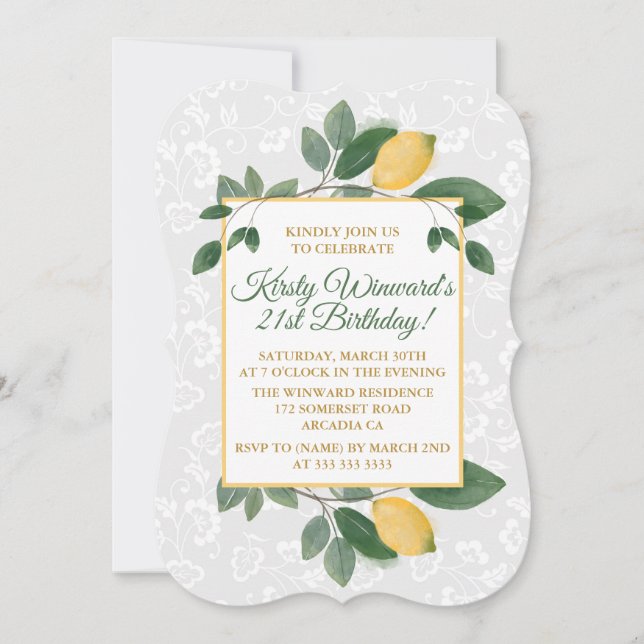 Invitation Anniversaire Citrons siciliens aquarelle (Devant)