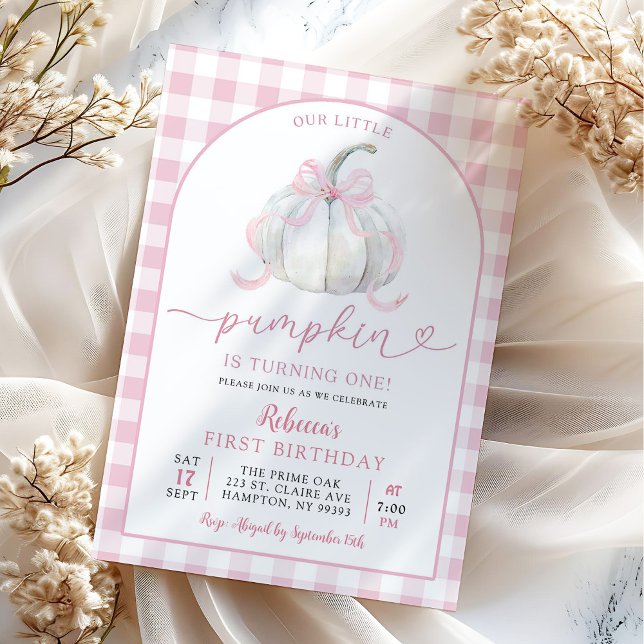 Invitation Anniversaire Citrouille Arc de Ruban Prépa Rose (Créateur téléchargé)