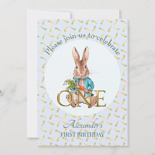 Invitation Anniversaire classique de lapin d'un an (Devant)