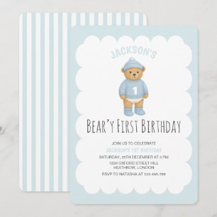 Invitation Anniversaire Classique de l'Ours Prépa Bleu Garçon