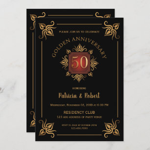 Invitation Anniversaire classique du 50e Mariage Noir et Or