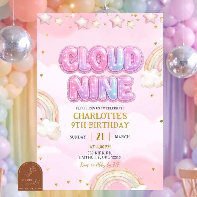 Invitation Anniversaire Cloud Nine pastel rose (Créateur téléchargé)