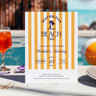 Invitation Anniversaire Club de Plage Jaune Féminin Vintage