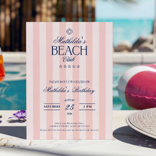 Invitation Anniversaire Club de Plage Rose Féminin Prépa
