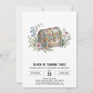 Invitation Anniversaire Coffre au Trésor Fleur Sauvage