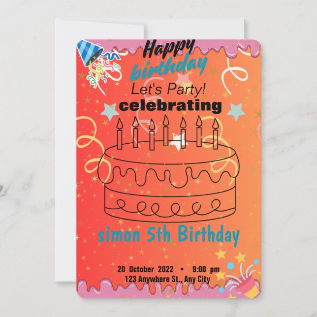 Invitation anniversaire coloré (Devant)