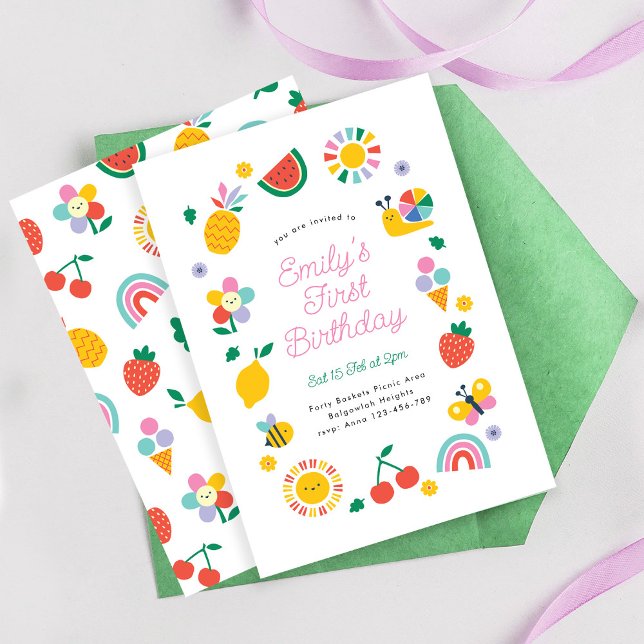 Invitation Anniversaire Coloré de 1 an d'Été Amusant d'être U (Créateur téléchargé)