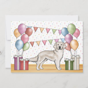 Invitation Anniversaire coloré de chien Retriever doré Crème