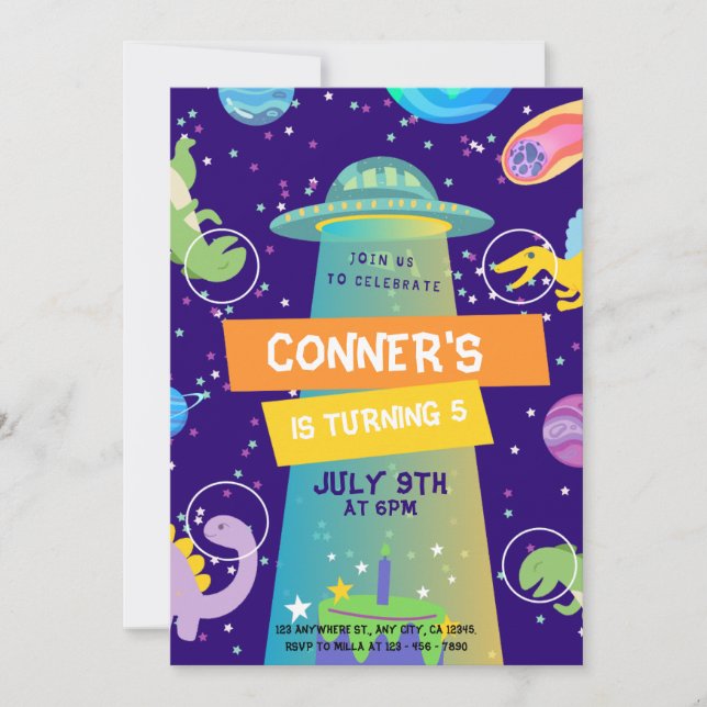 Invitation Anniversaire coloré de Little Dino Space (Devant)