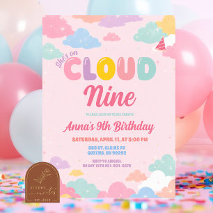 Invitation Anniversaire Coloré Pastel Elle est sur un nuage 9