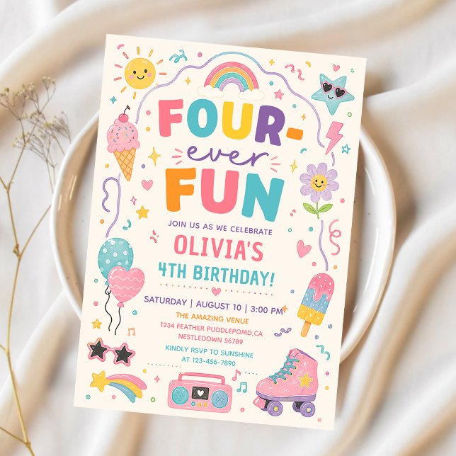 Invitation Anniversaire Coloré Quatre-Fois Fun (Créateur téléchargé)