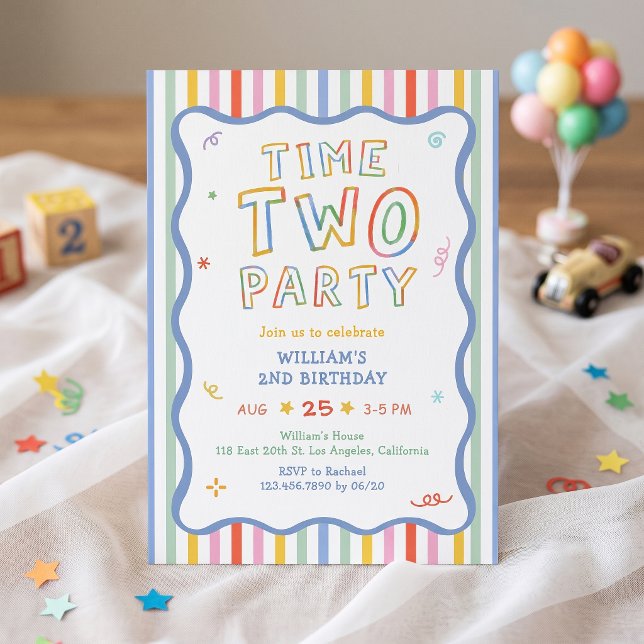 Invitation anniversaire colorée Time Two Party (Créateur téléchargé)