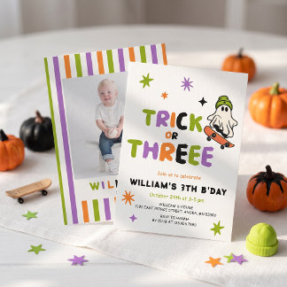 Invitation anniversaire colorée Trick or Three