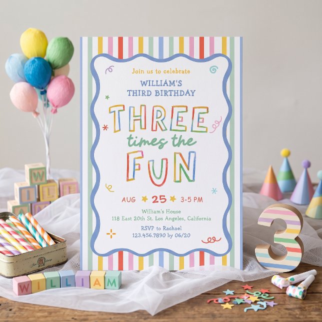 Invitation anniversaire colorée Trois fois plus de (Créateur téléchargé)
