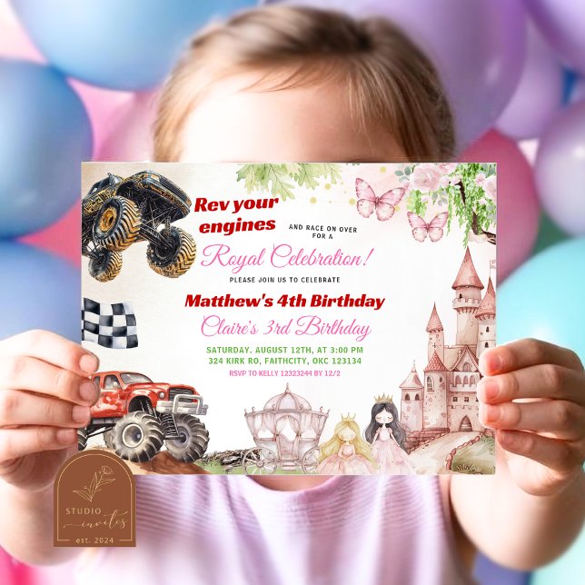 Invitation Anniversaire commun de camions monstres et de prin (Créateur téléchargé)