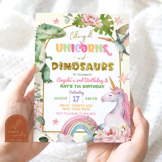 Invitation Anniversaire commun de frères et sœurs Licornes et