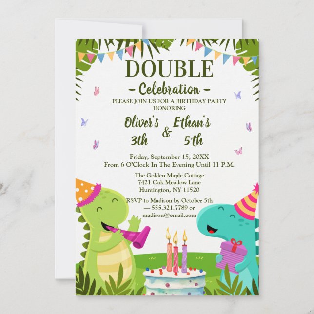 Invitation anniversaire commune pour enfants aux d (Devant)