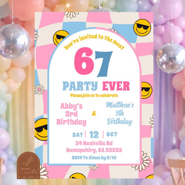 Invitation anniversaire conjoint 67 à carreaux ros (Créateur téléchargé)