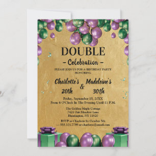 Invitation Anniversaire conjoint avec ballons verts et violet