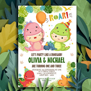 Invitation Anniversaire conjoint de Dinosaur garçon et fille