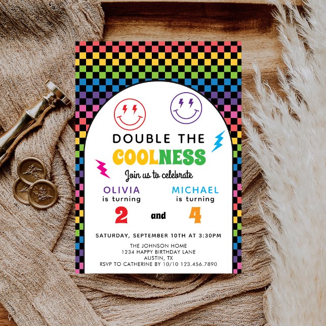 Invitation Anniversaire conjoint de double célébration Arc-en (Créateur téléchargé)