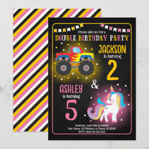 Invitation Anniversaire conjoint de frères et sœurs Monster T
