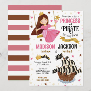 Invitation Anniversaire conjoint de frères et soeurs princess